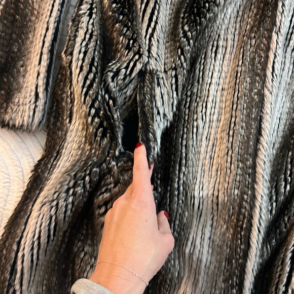 Knee length striped faux fur jacket, size M
